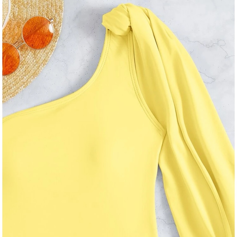 Yellow one shoulder one piece monokini swimsuit - Picture 3 of 5